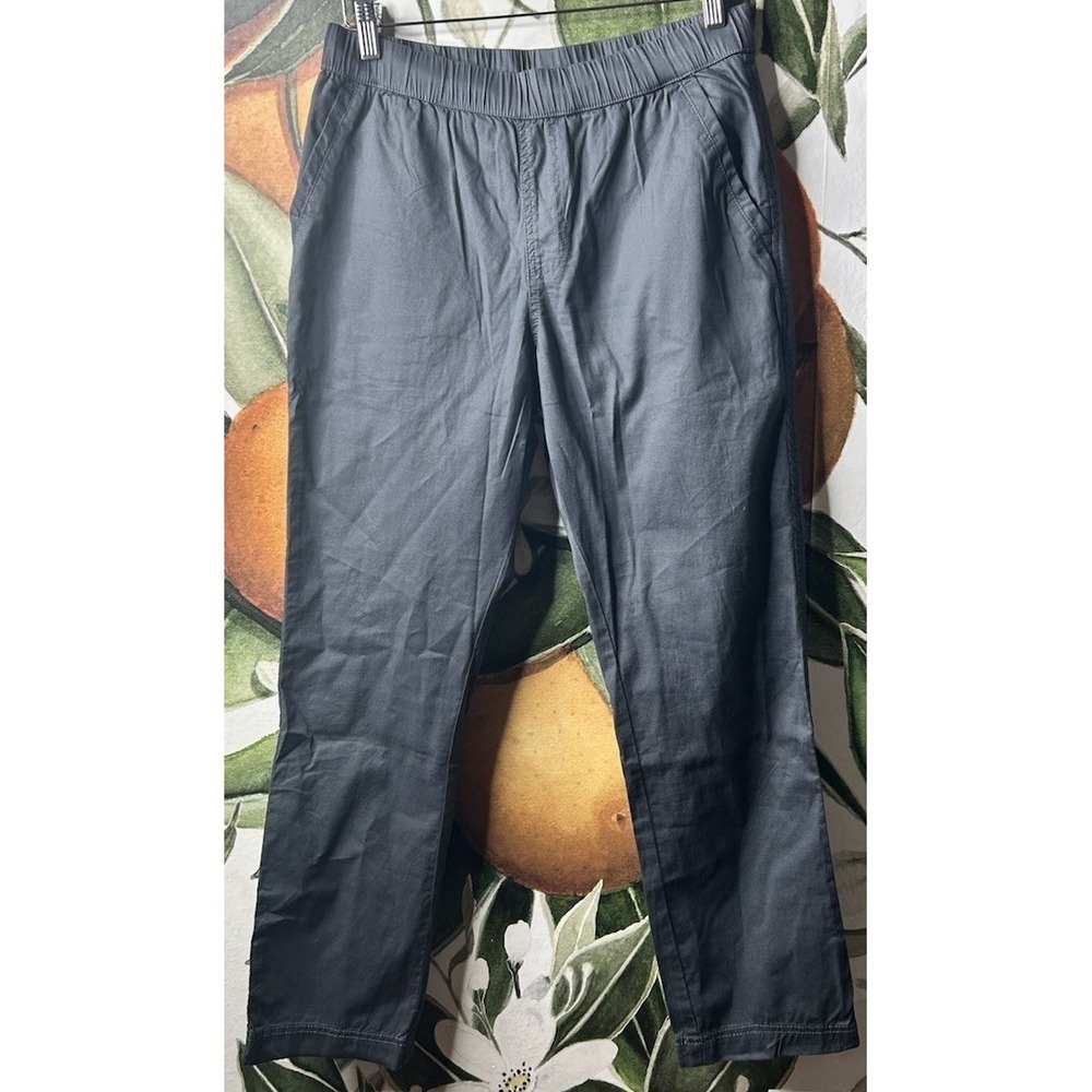 PACT Small Gray Organic Cotton Pull on Ankle Chino Pant Elastic Waist Drawstring